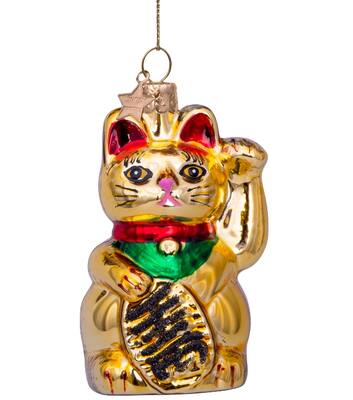 Vondels Ornament glass gold lucky cat H9cm#