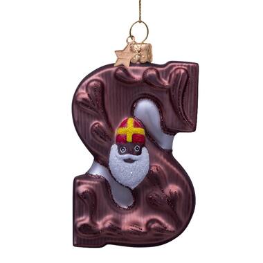 Vondels Ornament glass chocolate Sinterklaas letter H9.5cm