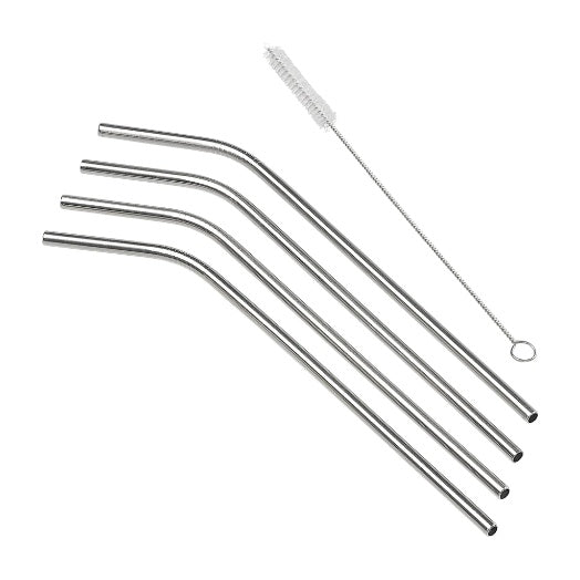 Tala - Rietjes met Schoonmaakborsel, Set van 4 Stuks, RVS - Tala