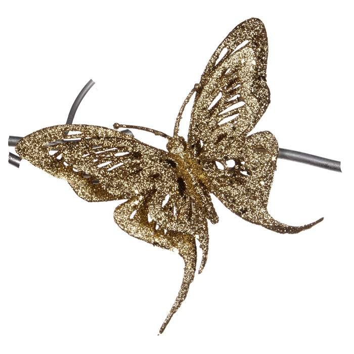 Goodwill Kerstbal-Vlinder op klip Goud D 13 cm  Per 2 stuks