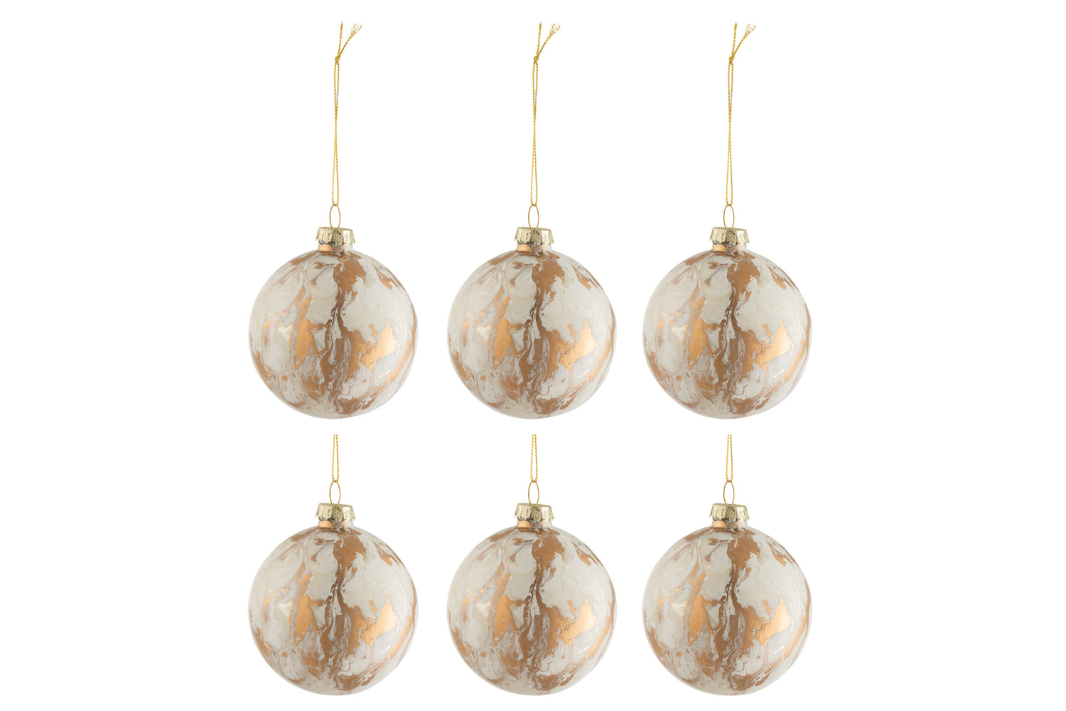 J-Line Kerstballen Marmerlook Wit Goud Small Set van 6