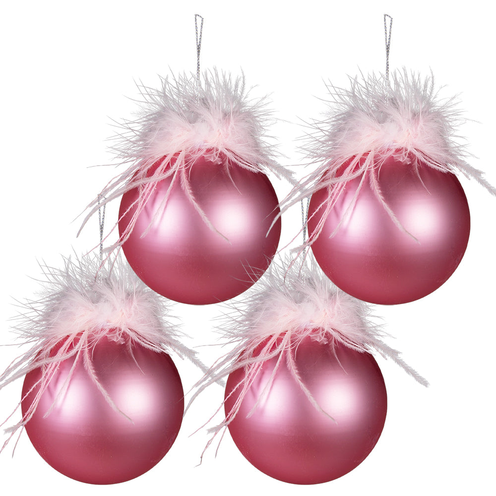 Clayre & Eef Kerstbal Set van 4 Ø 10 cm Roze Glas