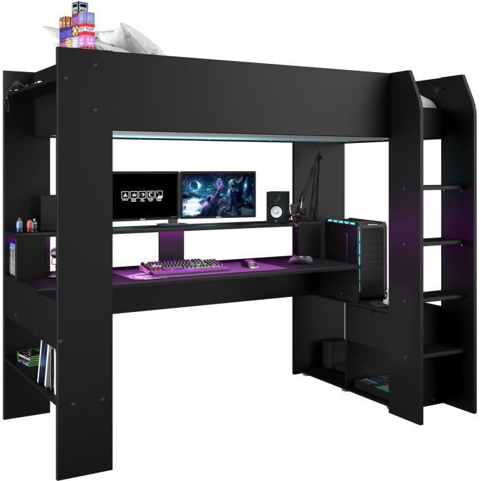 PARISOT Gecombineerde kinderhoogslaper LED Gamer ONLINE - 90 x 200 cm
