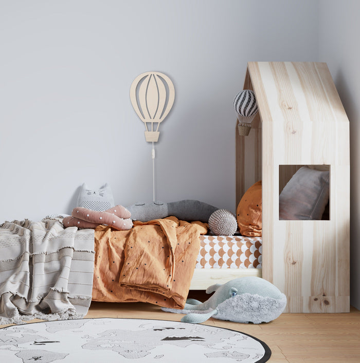 Houten wandlamp kinderkamer | Luchtballon - blank