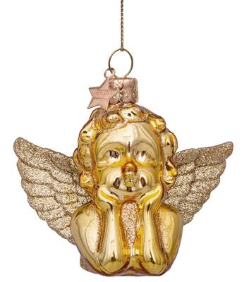 Vondels Ornament glass shiny gold angel H7cm#