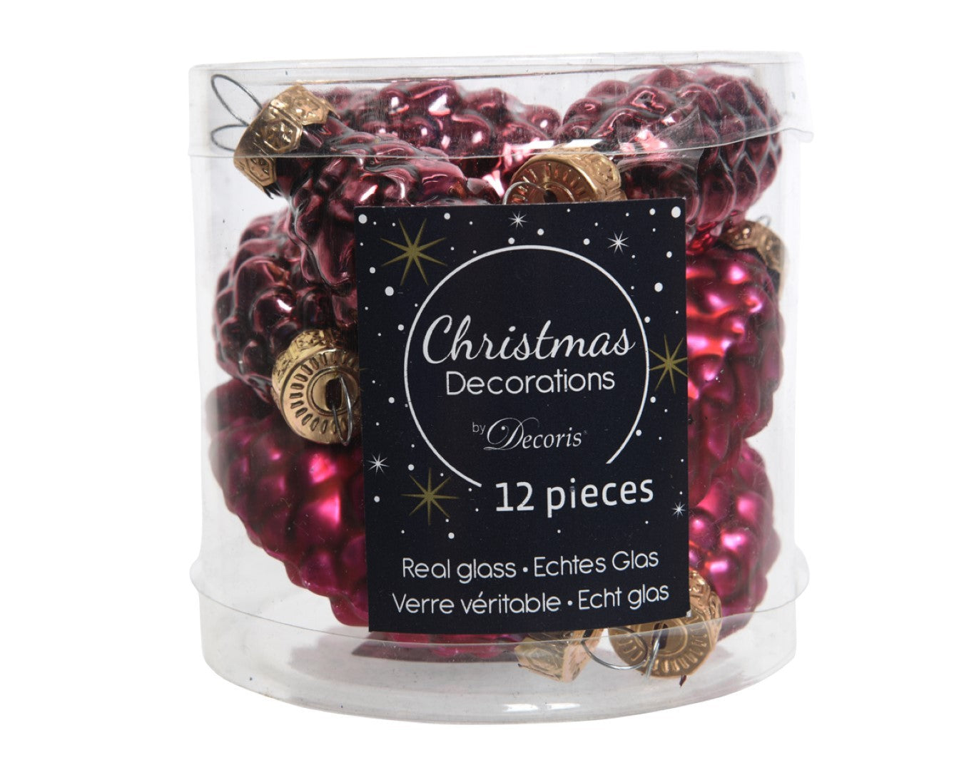 Decoris 2 stuks 12 Glazen dennenappels 40 mm ossenbloed