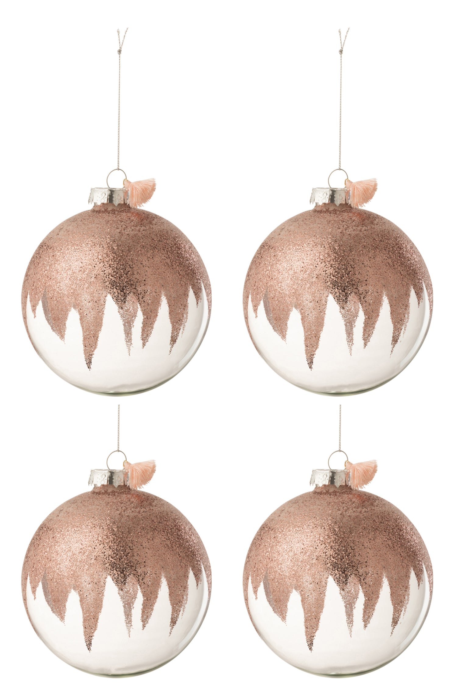 J-Line Kerstballen Glitter Roze Large Set van 4