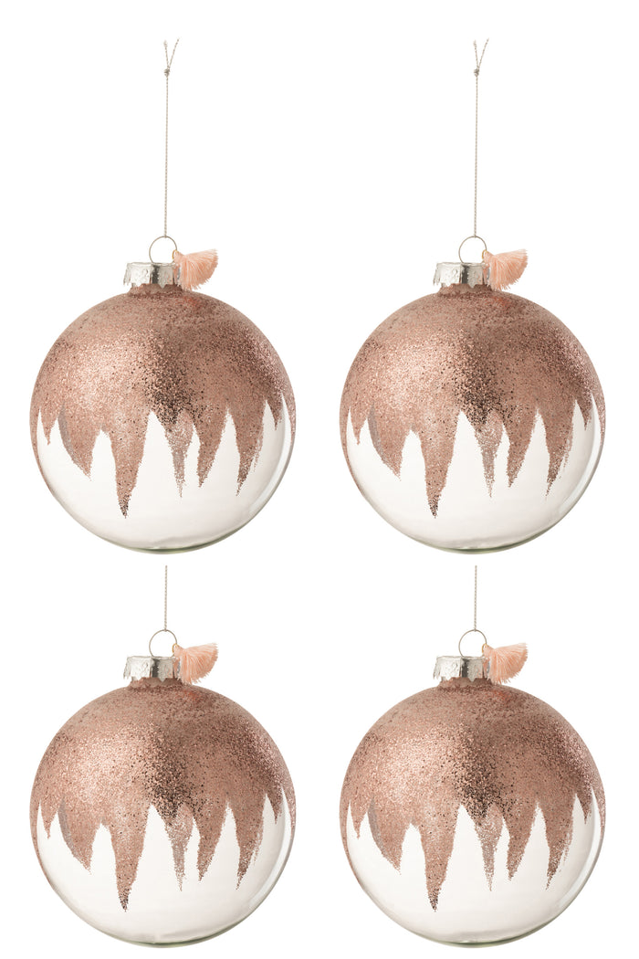J-Line Kerstballen Glitter Roze Large Set van 4
