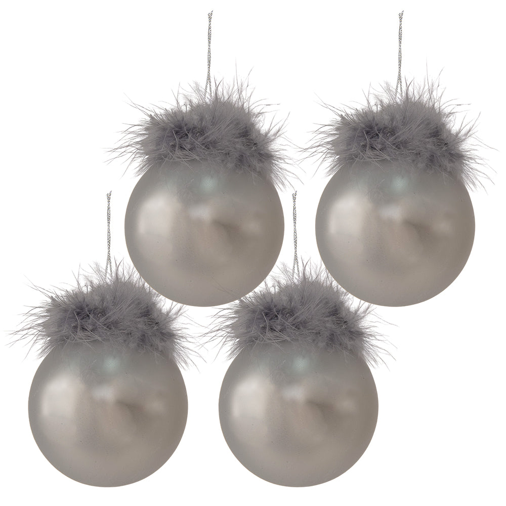 Clayre & Eef Kerstbal Set van 4 Ø 8 cm Zilverkleurig Wit Glas