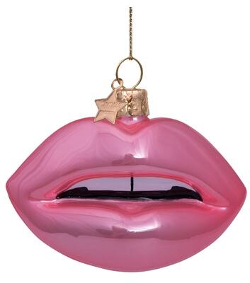 Vondels Glazen kerst decoratie zacht roze opaal sensuele lippen H7.5cm