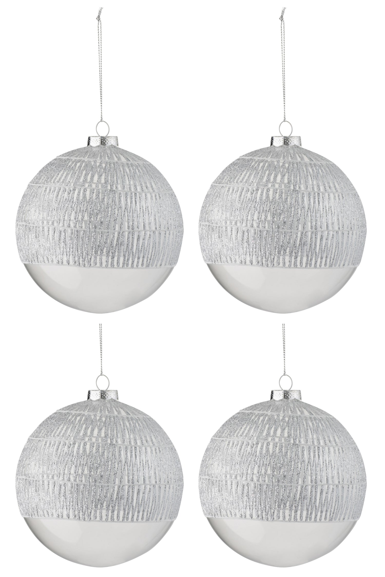 J-Line Kerstballen Lijn Transparant Zilver Set van 4
