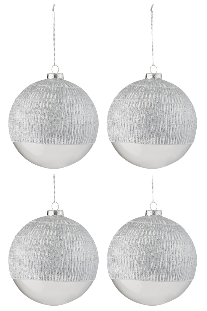 J-Line Kerstballen Lijn Transparant Zilver Set van 4
