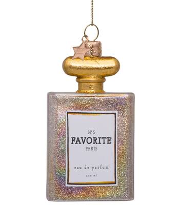 Vondels Ornament glass transparent oil perfume w|glitters H10cm