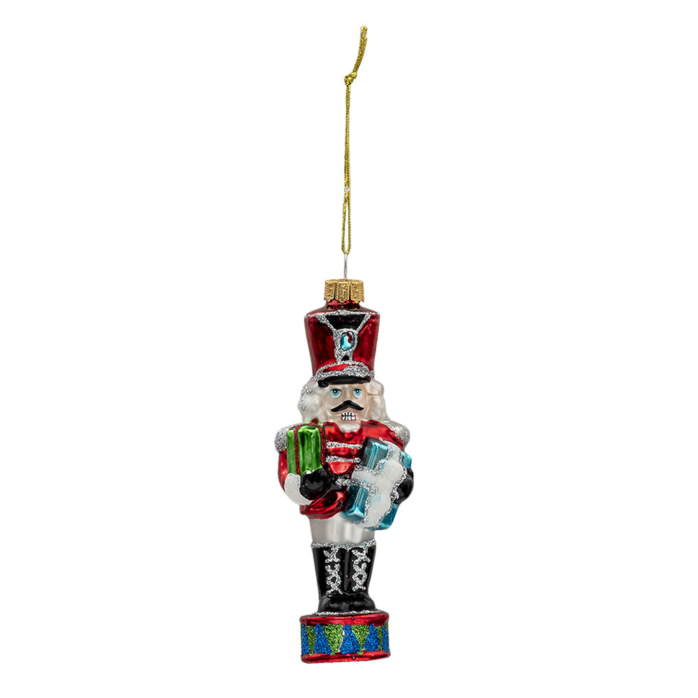 Clayre & Eef Kersthanger Notenkraker 15 cm Rood Groen Glas Kerstbal