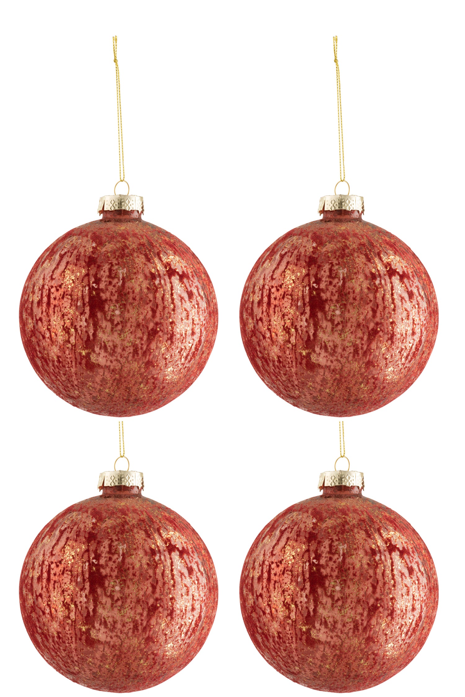 J-Line Kerstballen Fluweel Bordeaux Goud Large Set van 4