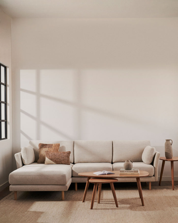 Kave Home - Gilma beige 3-zitsbank met links|rechts chaise longue met