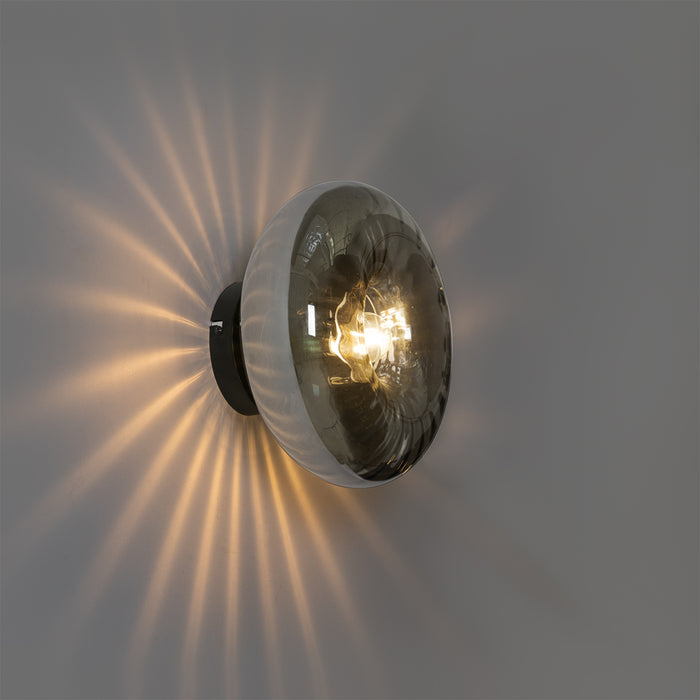 QAZQA Art Deco wandlamp zwart met smoke glas - Ayesha