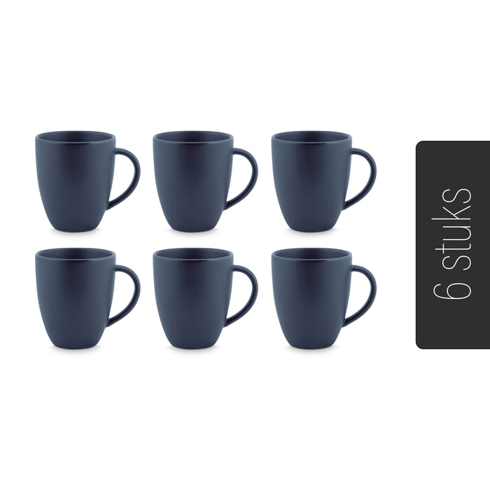 vtwonen Mok met Oor - Set van 6 - Mat blauw - Porselein - 250 ml