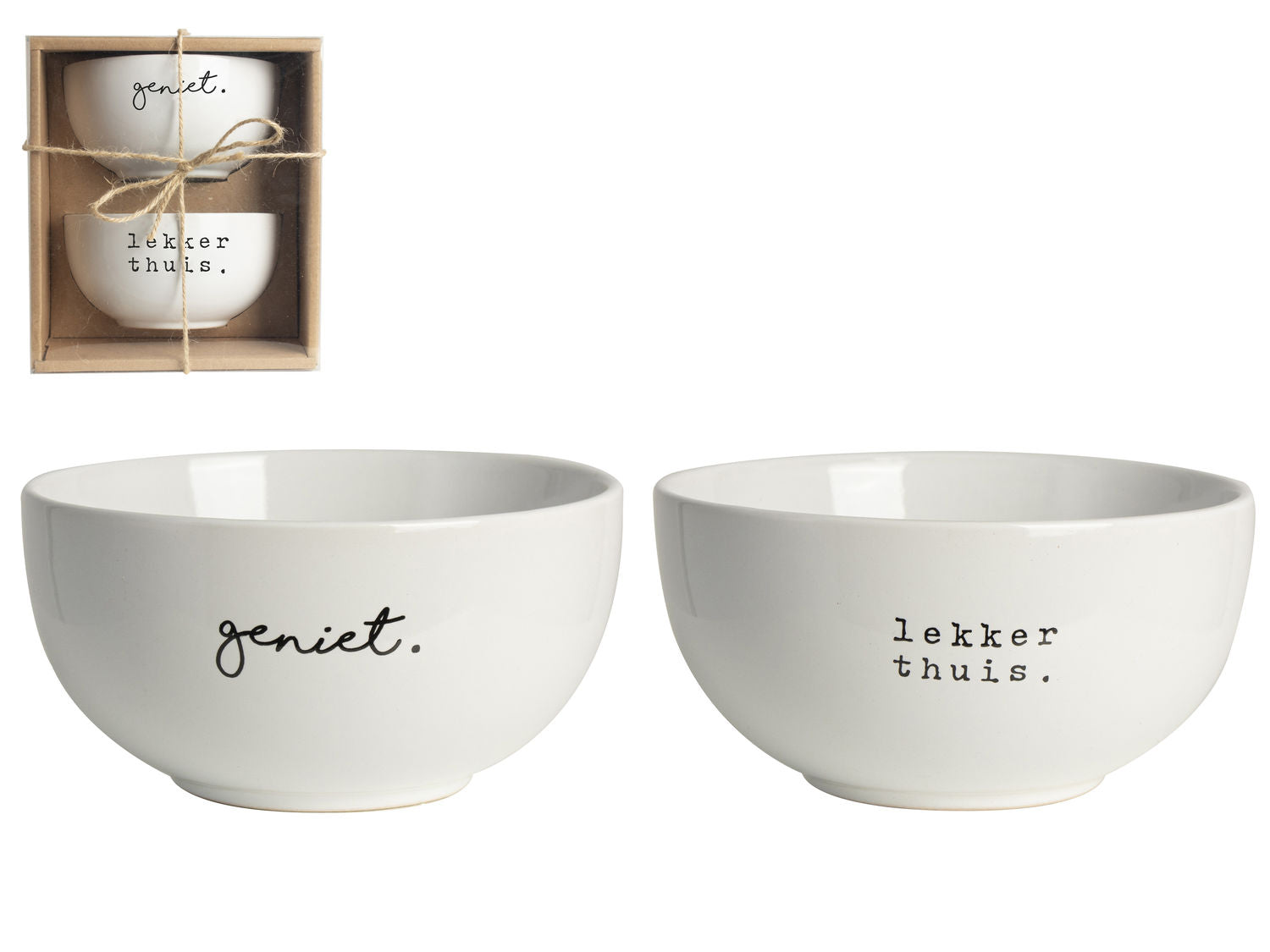 Gusta Kom 'Geniet' en 'Lekker thuis' ø13x7cm wit - 2-delig - Genieters