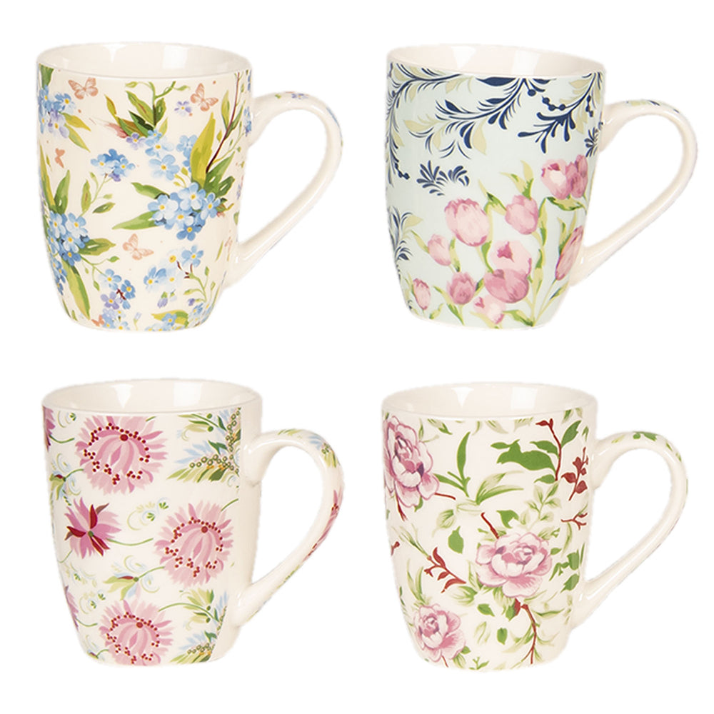 Clayre & Eef Mokken set van 4  300 ml Roze Blauw Porselein Rond