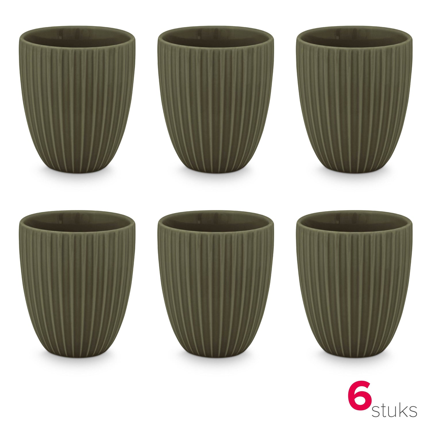 vtwonen Mokken zonder Oor - Set van 6 - Porselein - Groen - 250ml