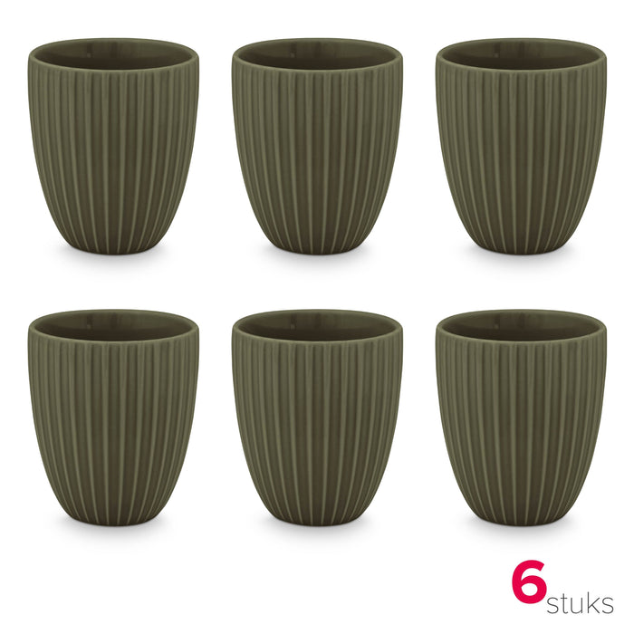 vtwonen Mokken zonder Oor - Set van 6 - Porselein - Groen - 250ml