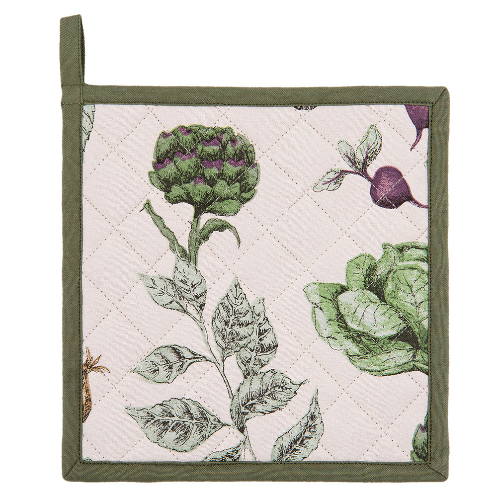 Clayre & Eef Pannenlap 20x20 cm Beige Groen Katoen Groenten