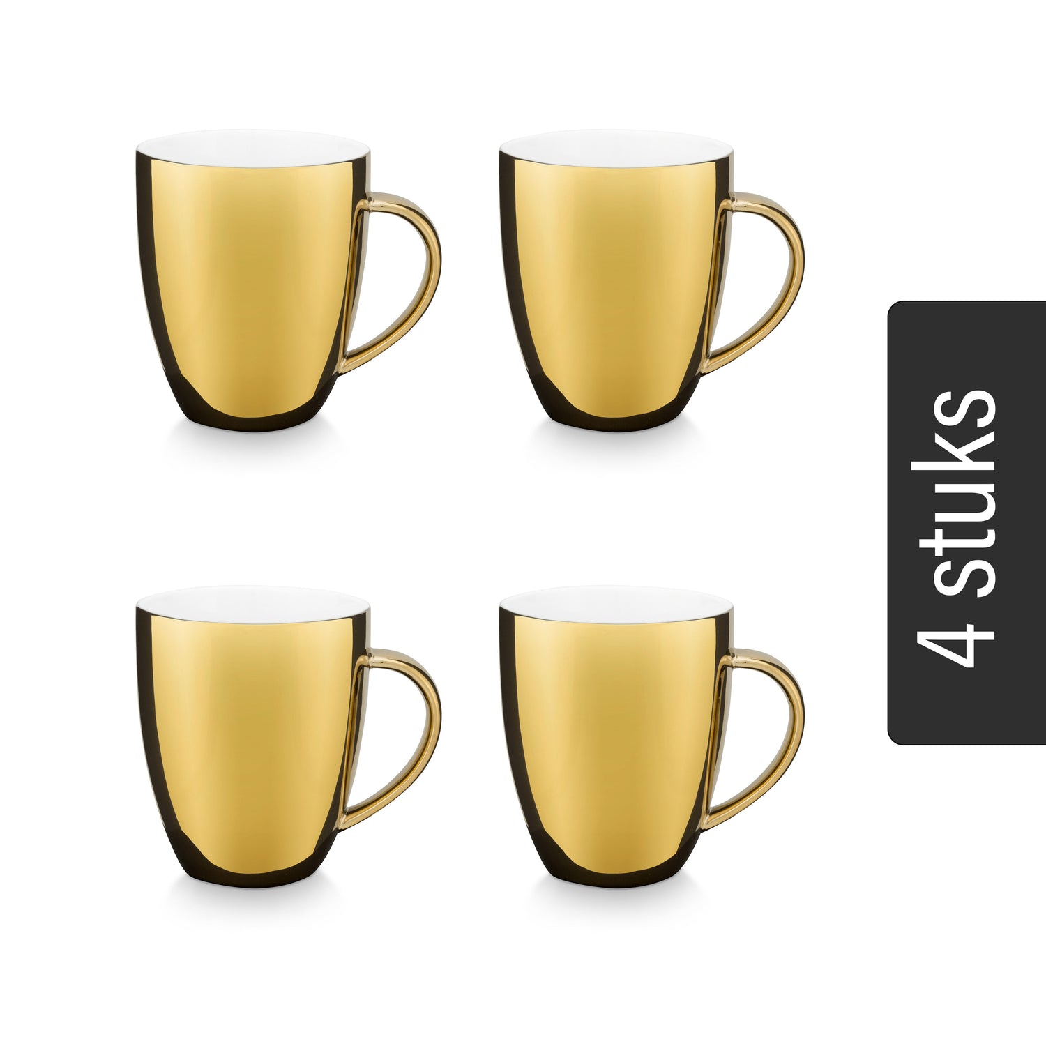 vtwonen Mokken met oor - Set van 4 - Goud - Porselein - 250ml