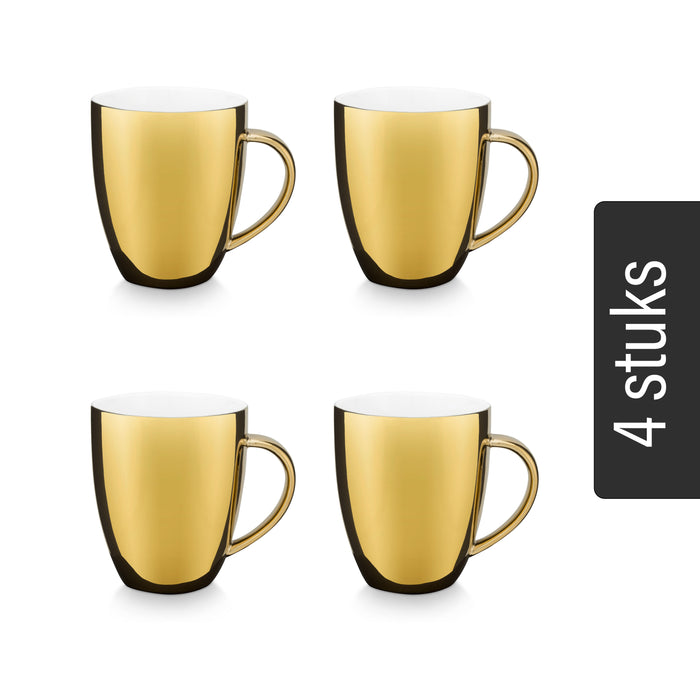 vtwonen Mokken met oor - Set van 4 - Goud - Porselein - 250ml