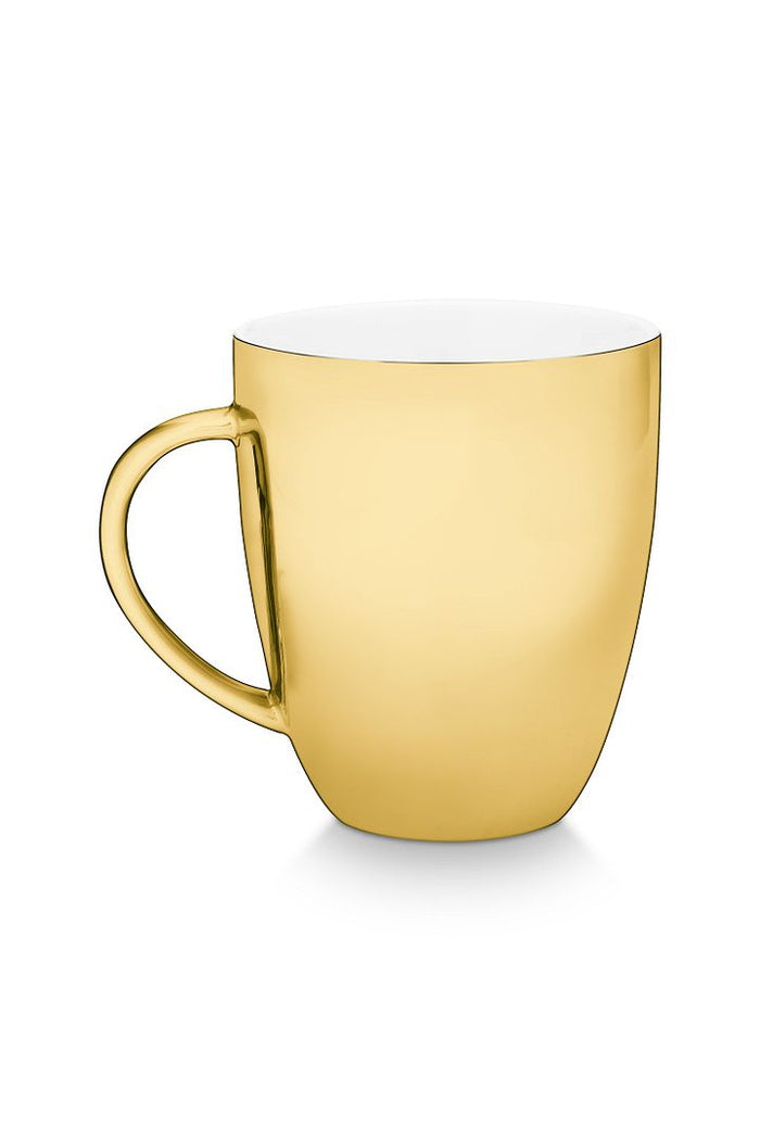 vtwonen Mokken met oor - Set van 4 - Goud - Porselein - 250ml