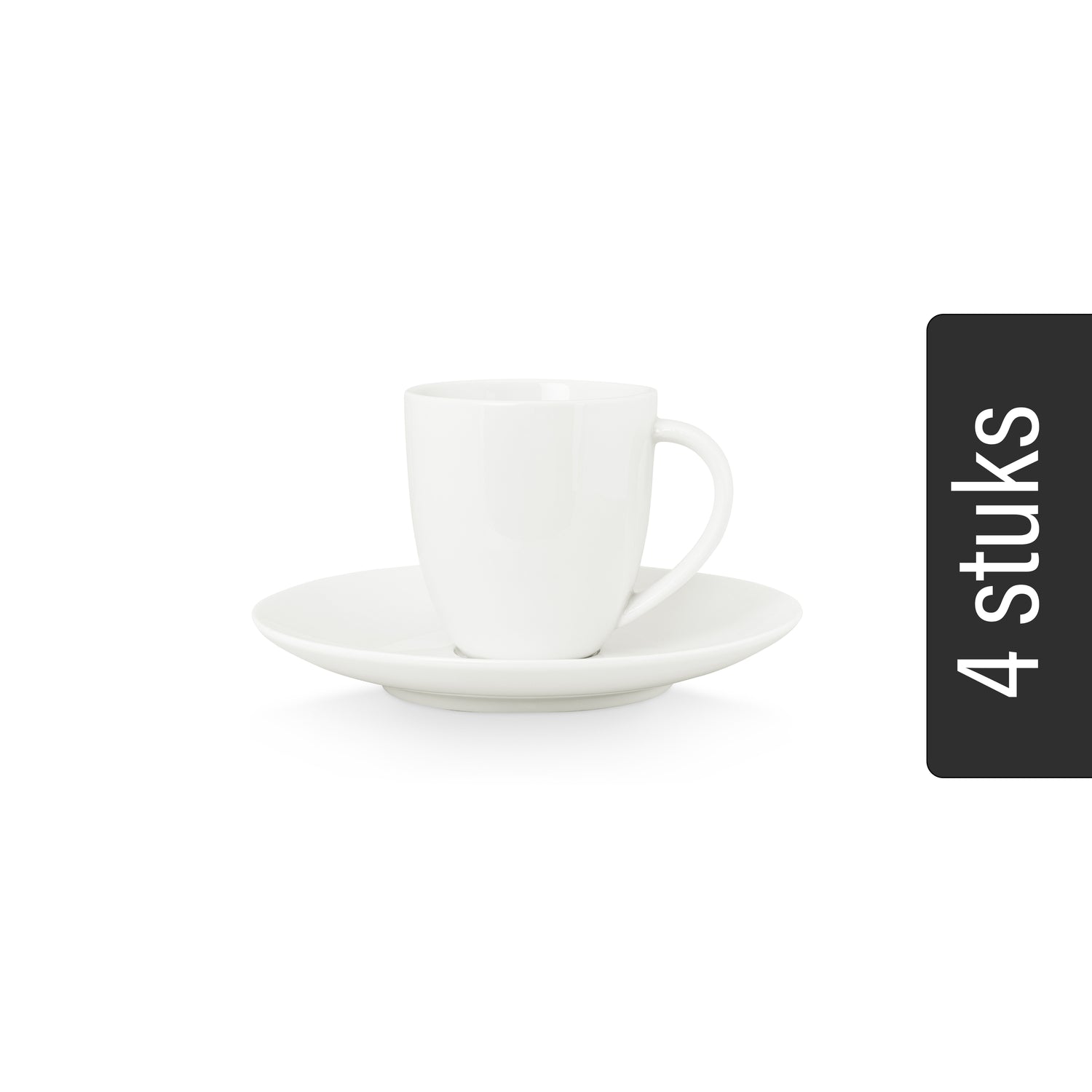 vtwonen Koffiekopjes met Schoteltjes - Set van 4 - Wit - Porselein