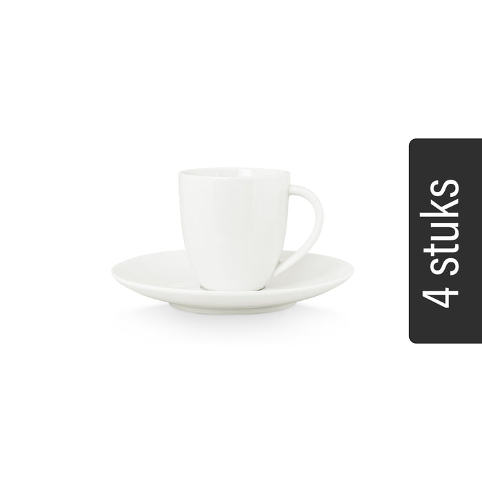 vtwonen Koffiekopjes met Schoteltjes - Set van 4 - Wit - Porselein