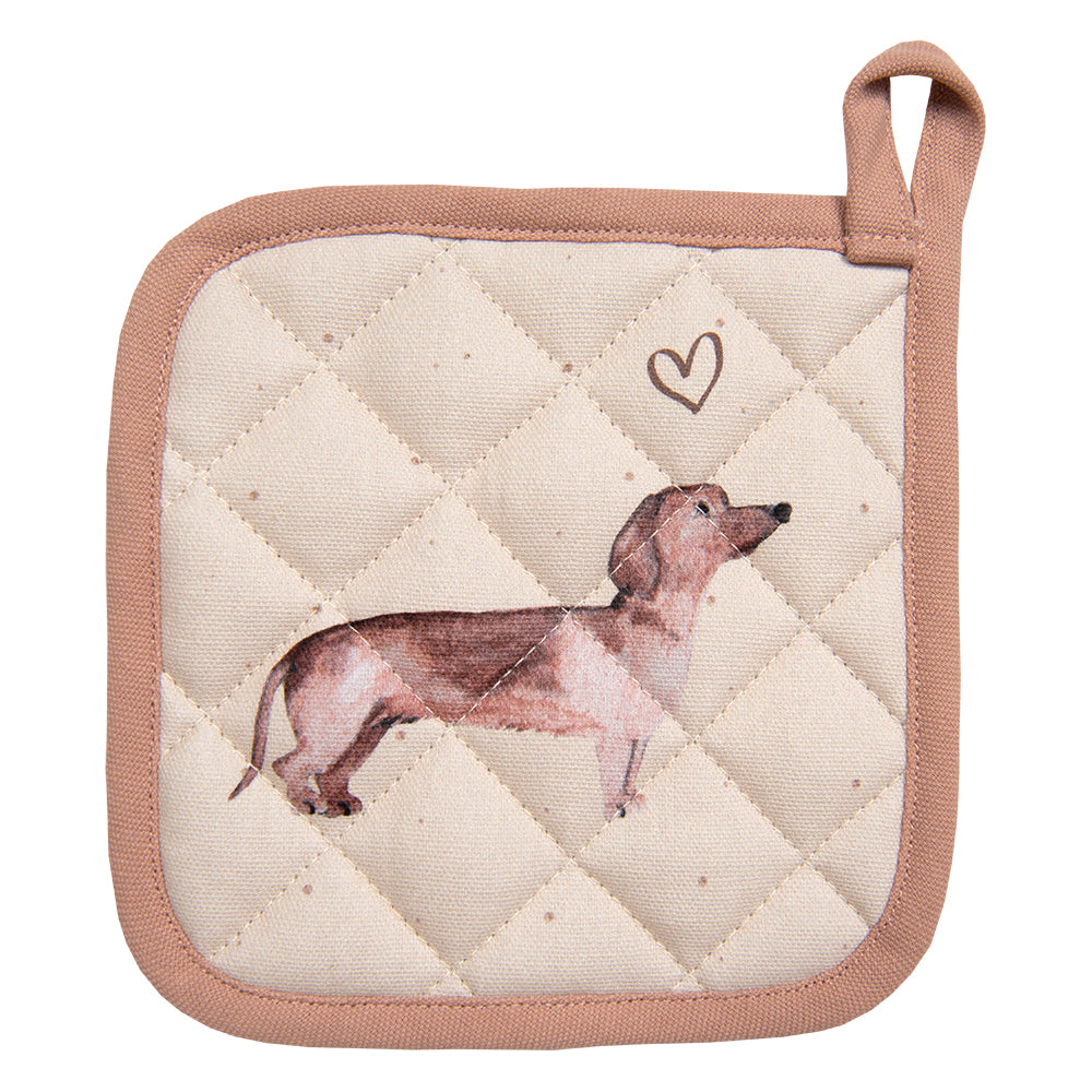 Clayre & Eef Pannenlap 20x20 cm Beige Katoen Teckel