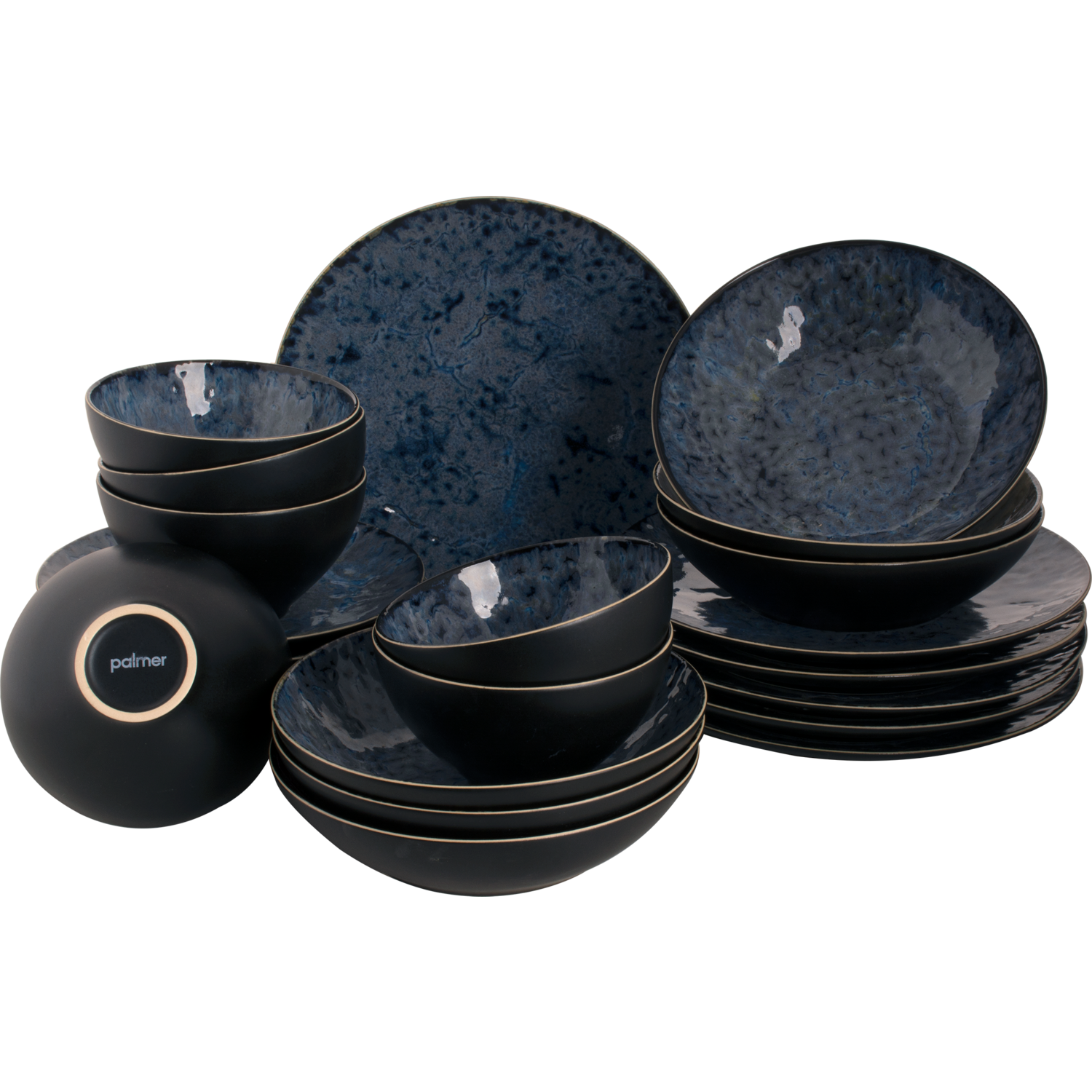 Palmer Serviesset Lester Stoneware 6-persoons 24-delig Zwart Blauw