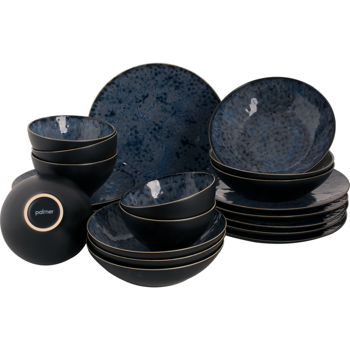 Palmer Serviesset Lester Stoneware 6-persoons 24-delig Zwart Blauw