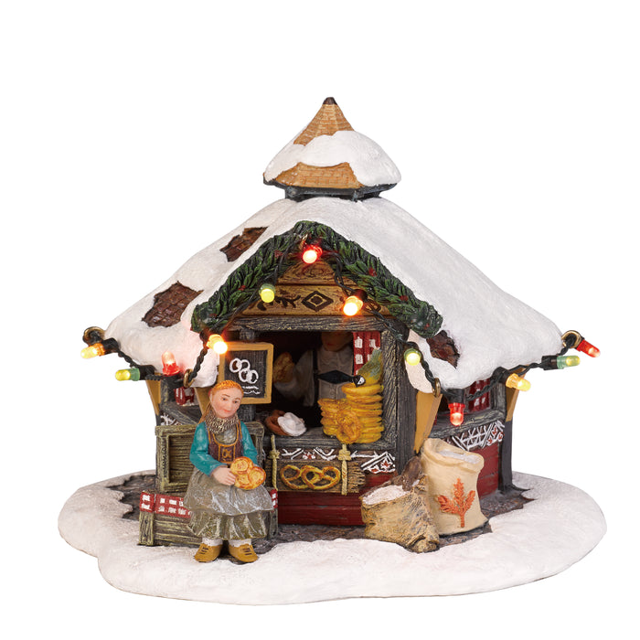LuVille Kerstdorp Miniatuur Marktkraam Krakelingen - L13 x B13 x H12cm
