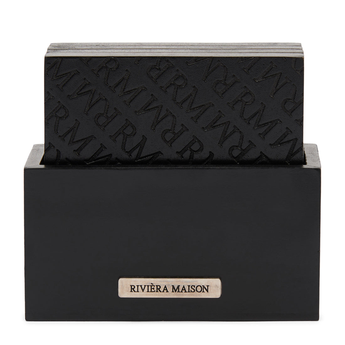Rivièra Maison - Luxe RM Identity Onderzetters in Zwart van MDF - 11,5 x 10,5 x 5 cm