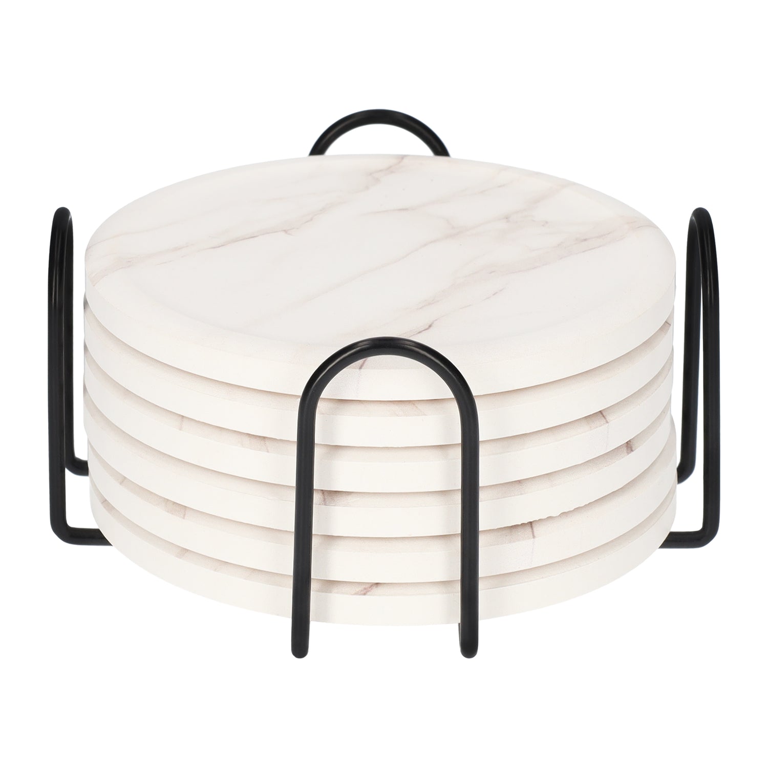 QUVIO Onderzetter set van 6 met houder - Marmer look - Wit