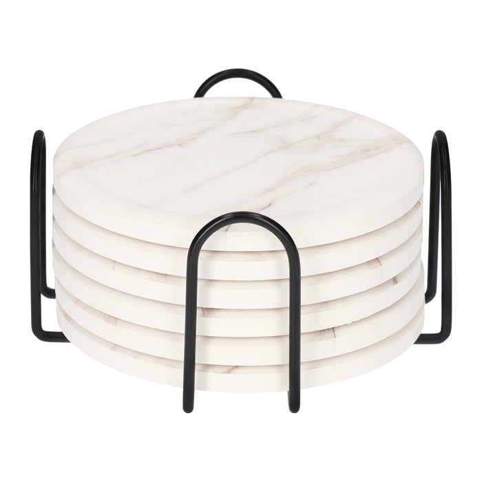 QUVIO Onderzetter set van 6 met houder - Marmer look - Wit