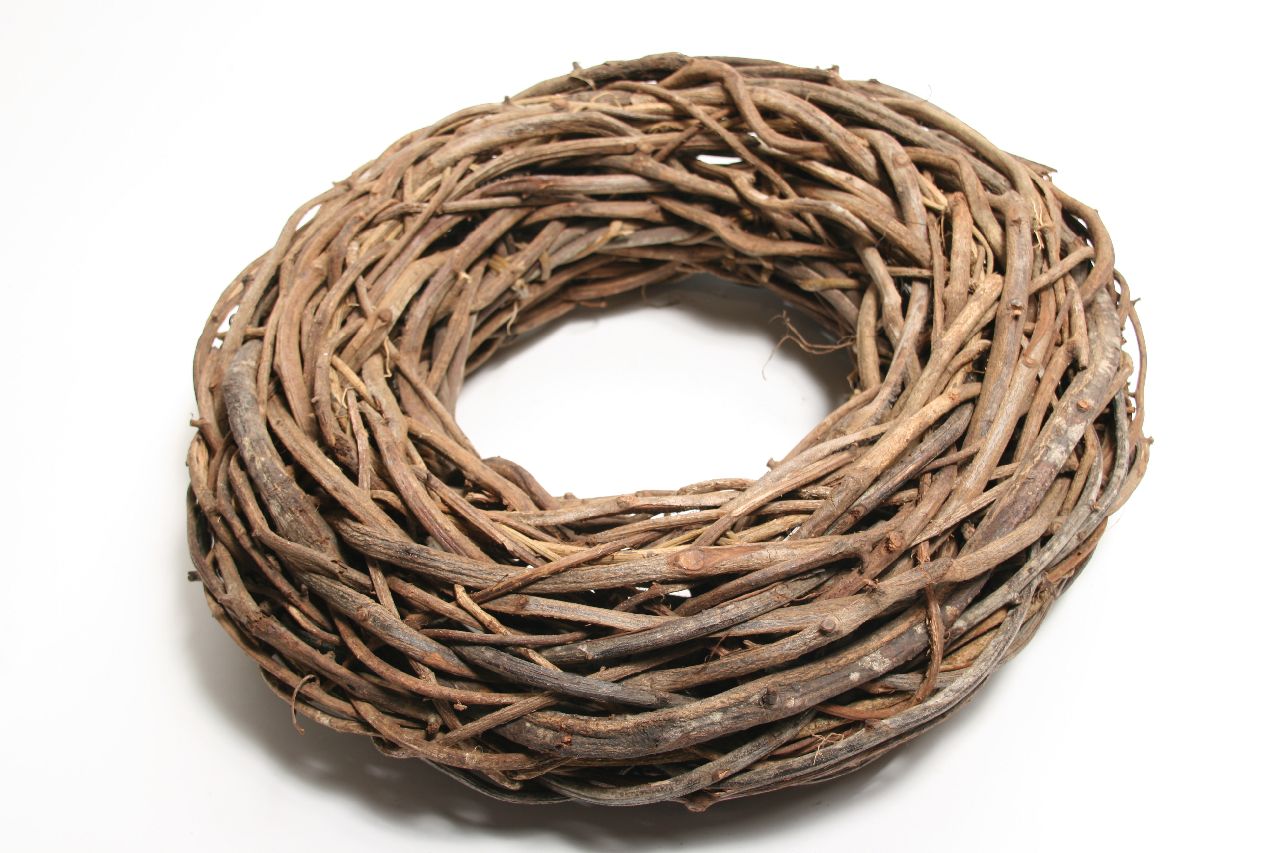 DBT Kerstkrans Druiventakken Hout Bruin-Natural D 48 cm