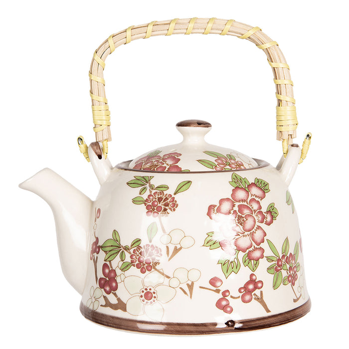 Clayre & Eef Theepot met Filter  800 ml Beige Roze Porselein Rond