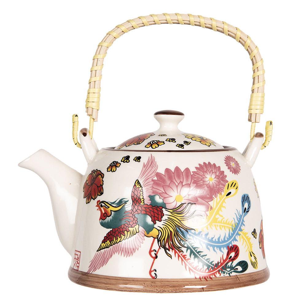 Clayre & Eef Theepot met Filter 800 ml Beige Roze Porselein Rond