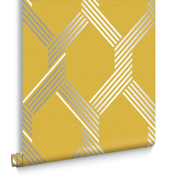 Graham & Brown - Vliesbehang - Vector Lemon Silver - 10mx52cm
