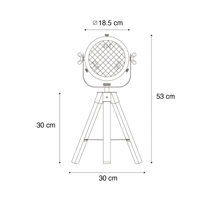 QAZQA Industriële tafellamp tripod staal met hout kantelbaar - Emado