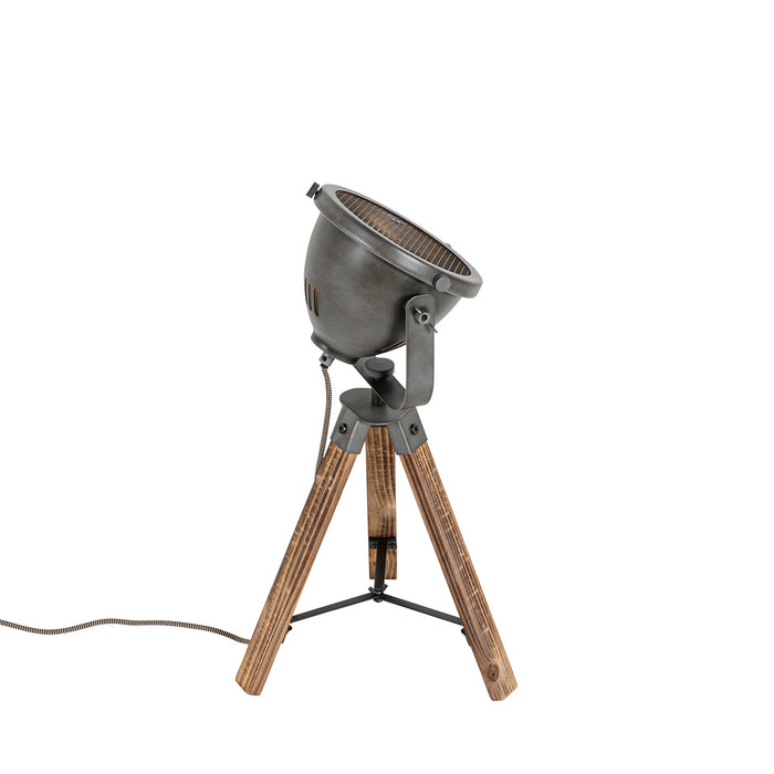 QAZQA Industriële tafellamp tripod staal met hout kantelbaar - Emado