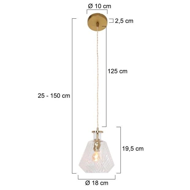 Mexlite Grazio glass hanglamp – E27 (grote fitting) – messing