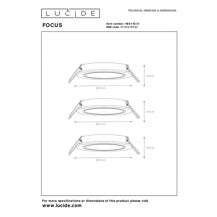 FOCUS Inbouwspot Ø 8,1 cm Dimb. 3x5W Wit Set 3