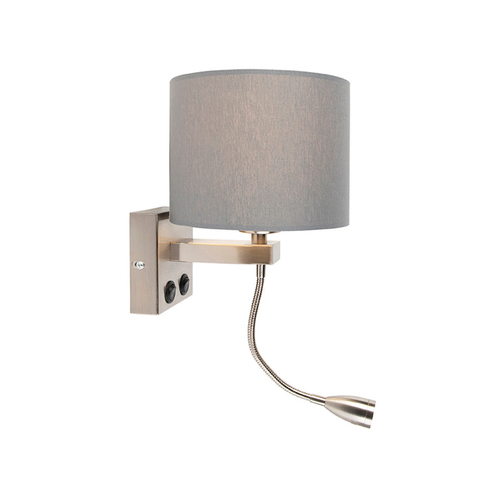 QAZQA Smart wandlamp staal met grijze kap incl. Wifi A60 - Brescia