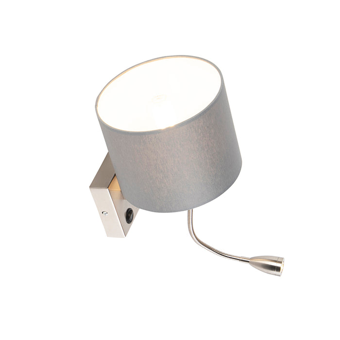 QAZQA Smart wandlamp staal met grijze kap incl. Wifi A60 - Brescia