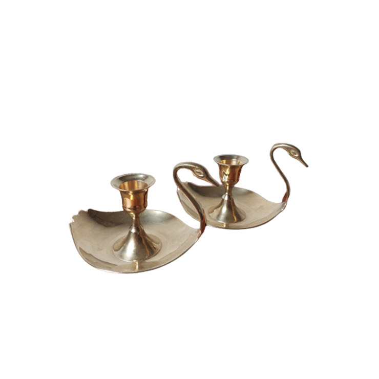 Reliving Set Messing Kaarsenhouders Zwaan Kerst